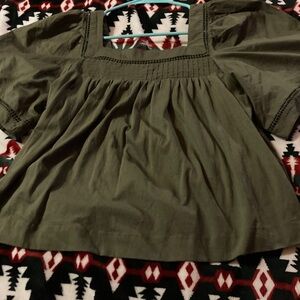 Banana Republic Khaki Green Blouse with Puff Sleeves